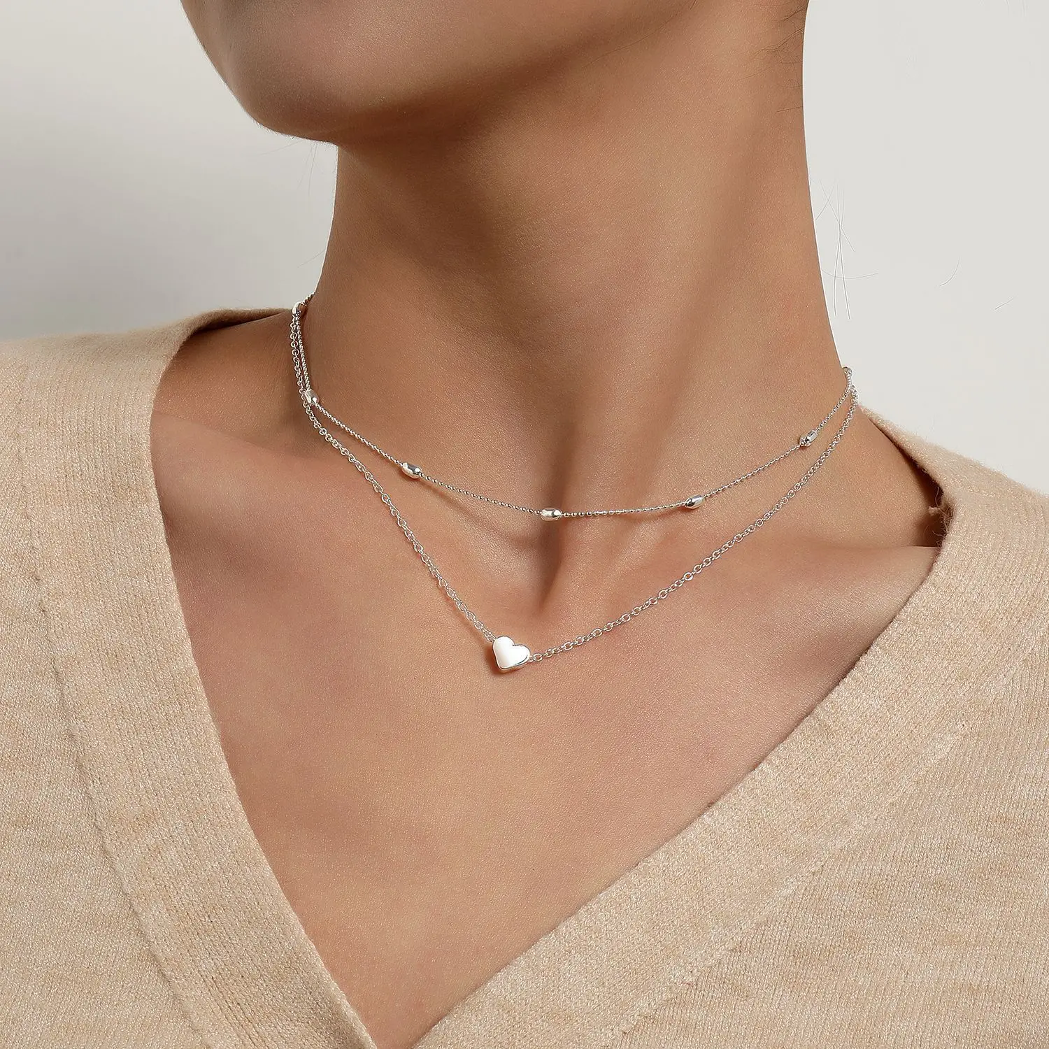 N277 New Arrival Gold Color Heart Pendant Necklace Fashion Double Layer Chain Choker Necklace For Women Top Quality Dropshipping