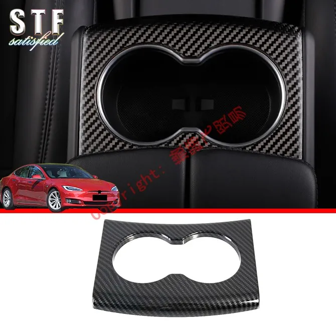 

Carbon Fiber Style Interior Cup Holder Cover Trim For Tesla Model S 2019 2020 Car Accessories Stickers W4