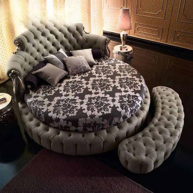 

Leather Large Round Bed Double Bed Wedding , Master Bedroom Couple European Princess Bed Modern