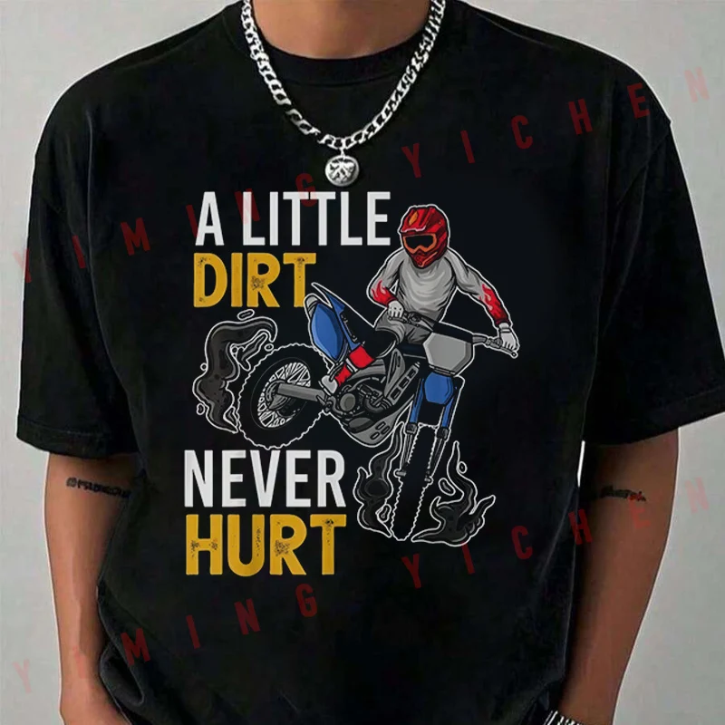 T-shirt moto décontracté à col rond pour hommes, motif moto tout-terrain amusant pour garçons et filles, collection été 2026