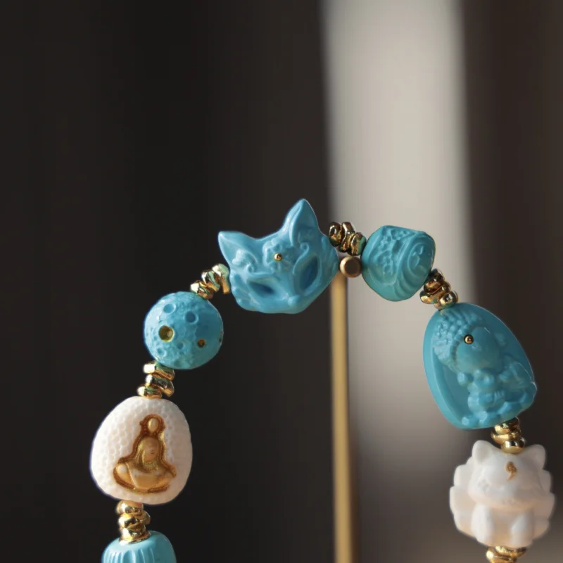 Rhodochrosite paired with Daruma bracelet, fashionable accessory