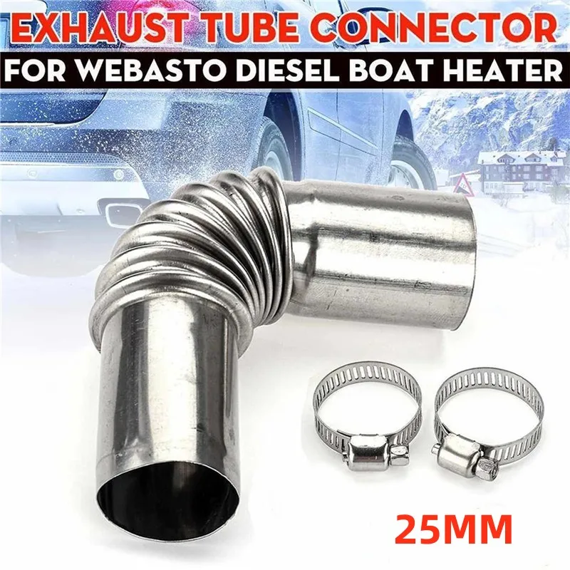 25mm Elbow Pipe Air Diesel Parking Heater Exhaust Pipe Connector w/Clamps For Webasto Diesel Heater