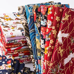 Japanese Style Bronzing Cotton Fabric Clouds Cat Dog Cherry Blossoms Printed Sewing Accessories by the Meter