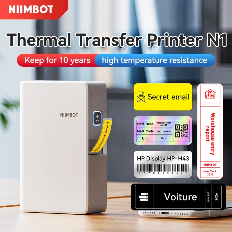 Niimbot N1/B18 Thermal Transfer Label Printer Wireless Label Maker Mini Adhesive Sticker DIY Name Switch Note Tag for Office