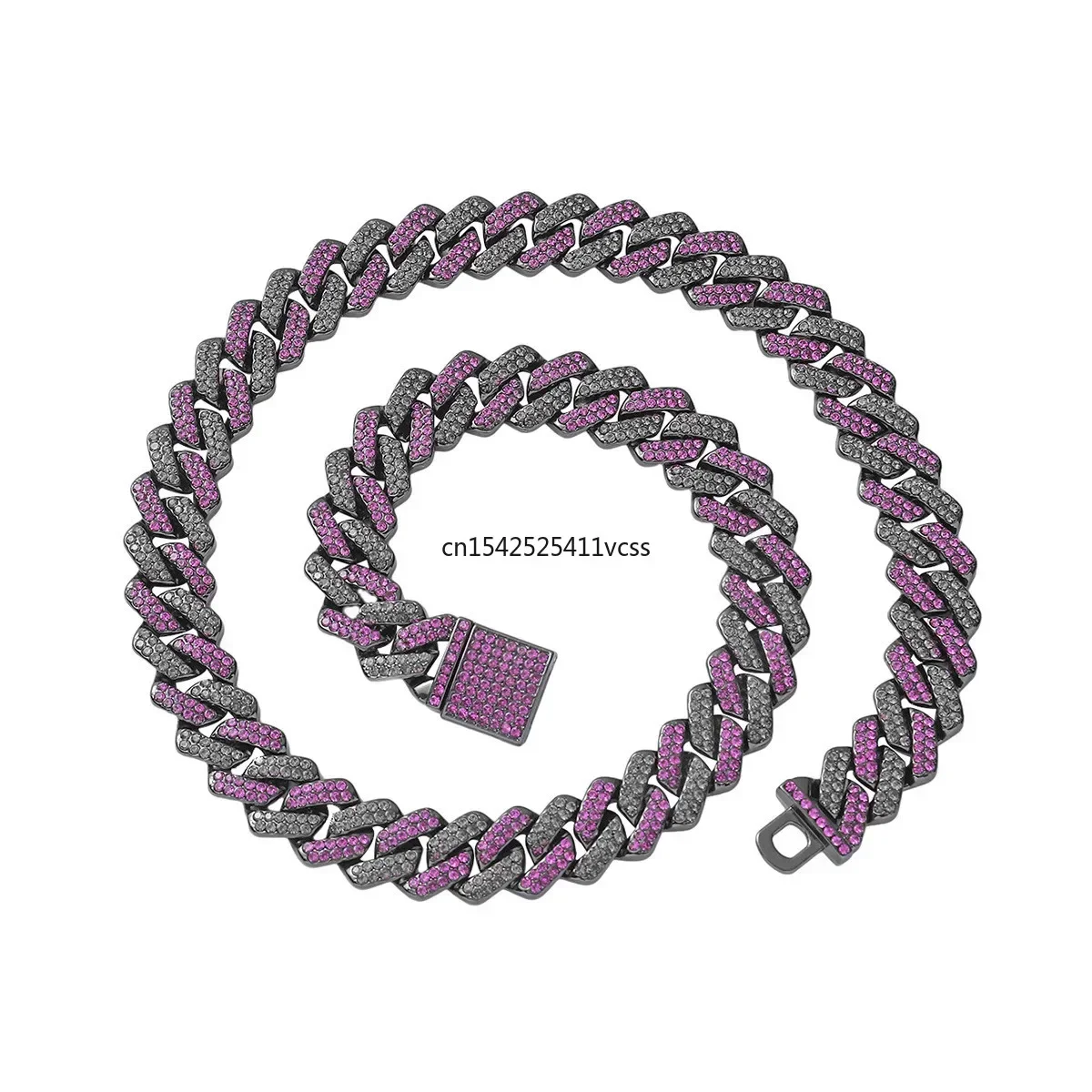 14/15mm Purple black blue pink Crystal Cuban Chain Choker Necklace For Women Men Bling Paved Rhinestone hip Hop Jewelry Novelty