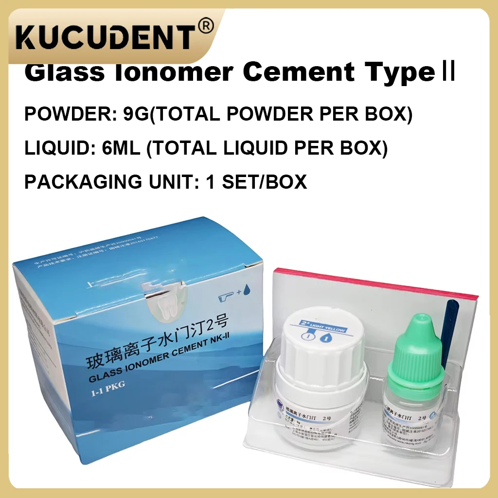 Kit de ciment dentaire Ionomer en verre de Type II, poudre 9g et liquide de 6ml pour la réparation permanente de garnitures, de couronnes et de ponts, 1 ensemble