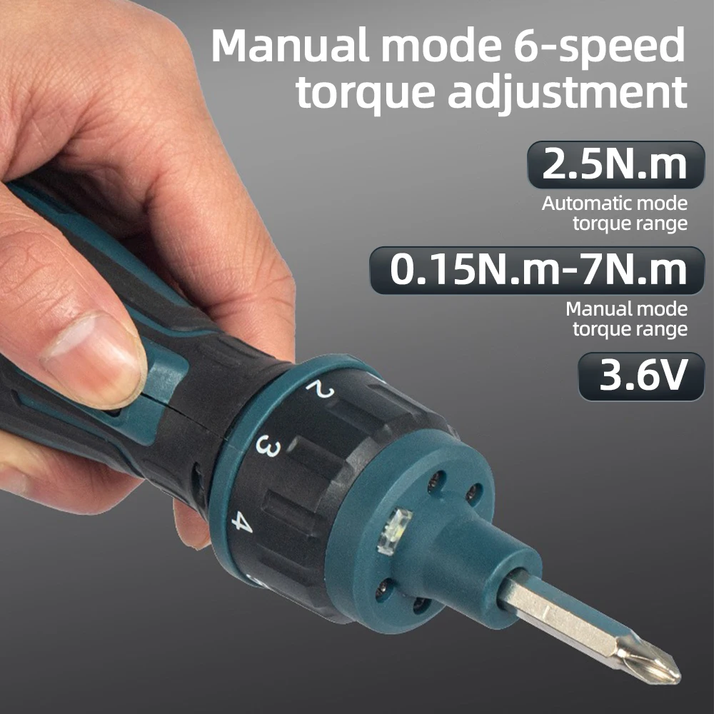 3.6V Cordless Electric Screwdriver 6 Torque Precision Power Tool with Flashlight Screw Driver Bits Charging Handle Mini Drill