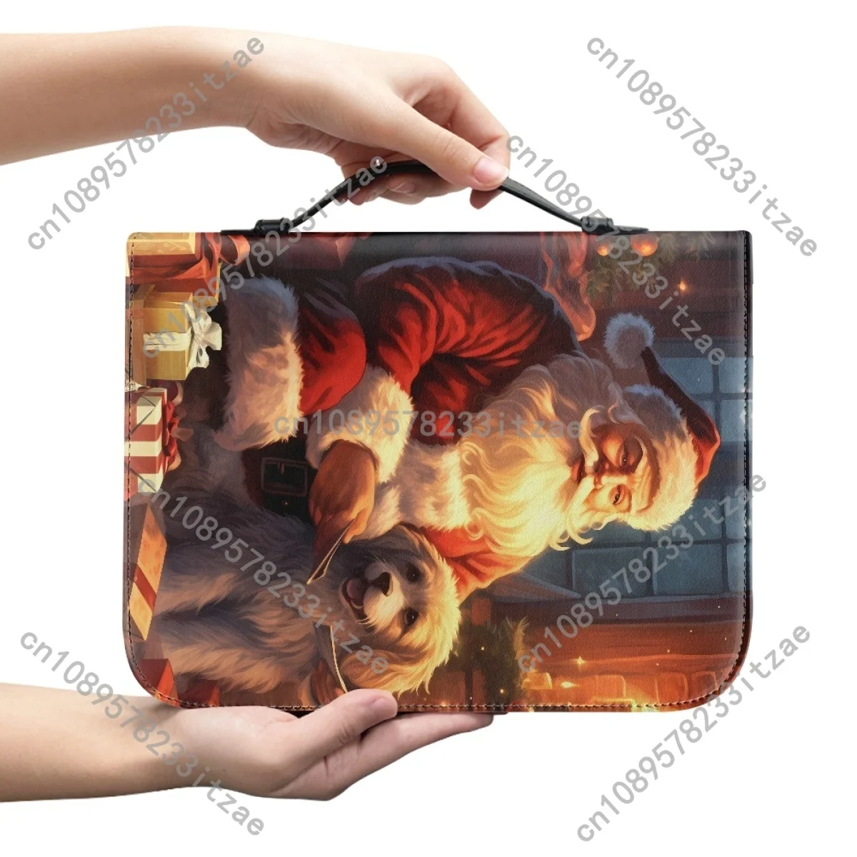 2024 Women's Bible Storage Bag Claus 3D Pattern Handbags PU Leather Zippered Handbag for Christmas Bible Carrying Case Gifts Hot