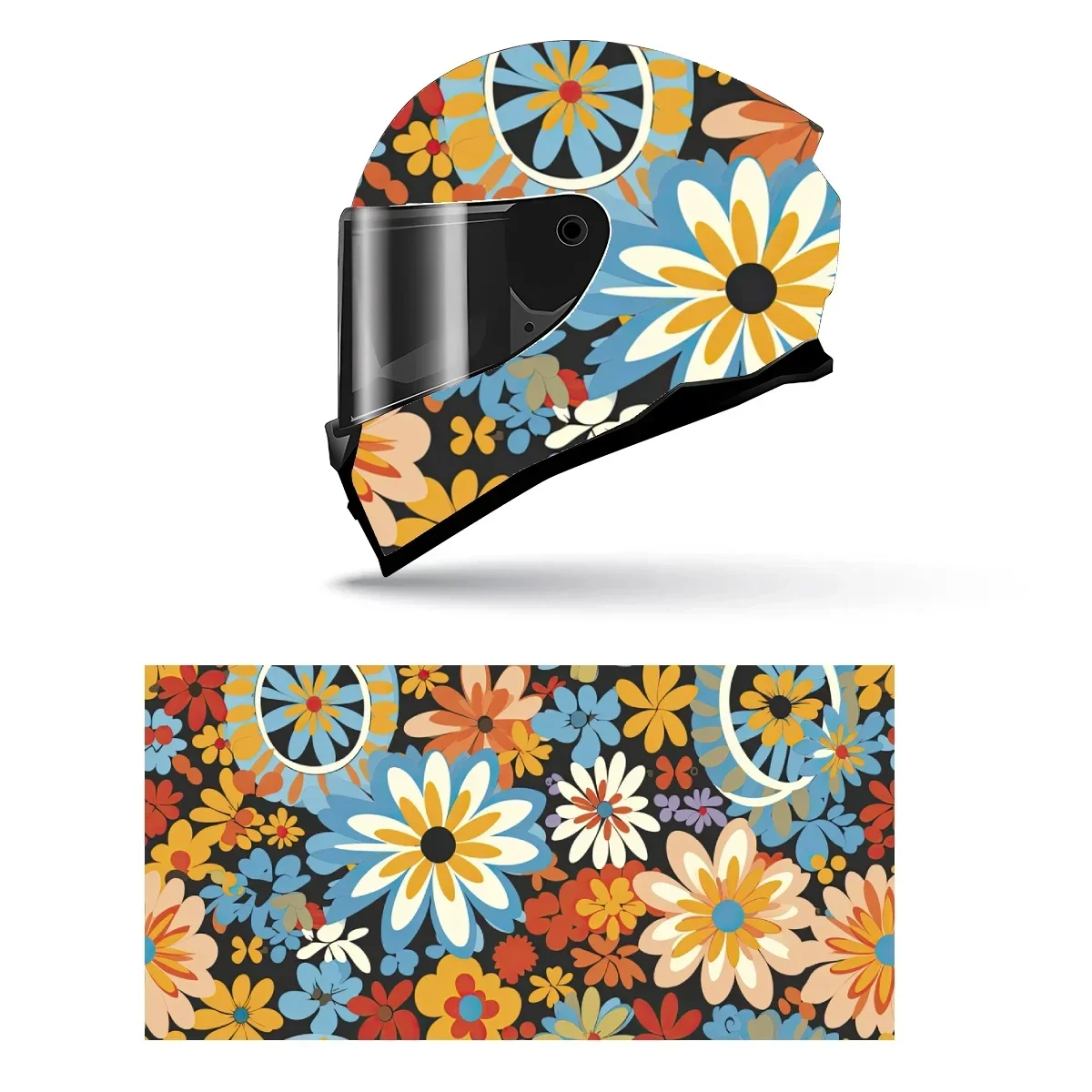 Adesivo Decorativo para Capacete de Motocicleta com Estampa Floral Retrô, Gráfico de Corrida, Vinil para Envelopamento de Capacete