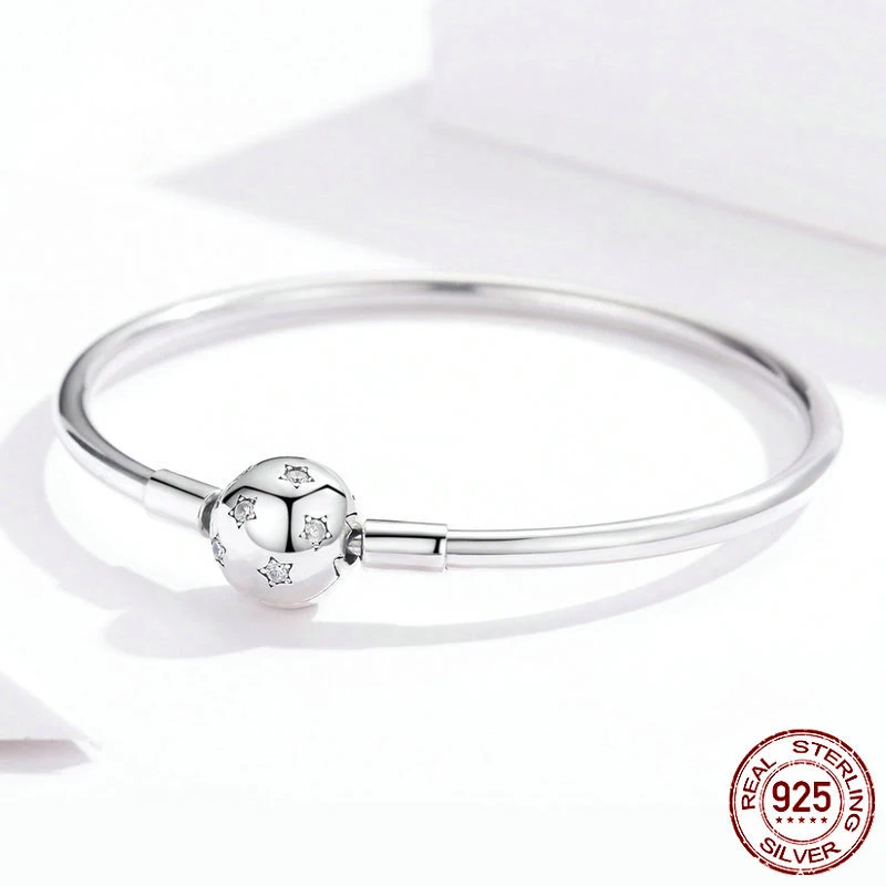 Real s925 Sterling Silver Women Bangle High Quality Star Cuff Bracelet Shiny Fine Jewelry