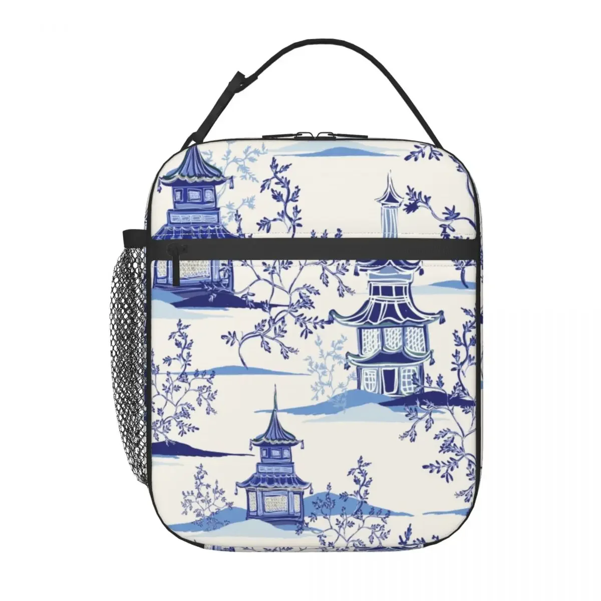 Chinoiserie Tea House Art Insulated Lunch Bags for Women Delft Blue Oriental Willow Resuable Thermal Cooler Bento Box School