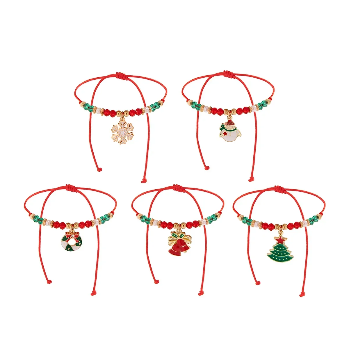 5pcs/set Cute Christmas Series Snowflake Tree Pendant Crystal Bracelet Women CCB Beads Adjustable Thread Rope Christmas Bracelet