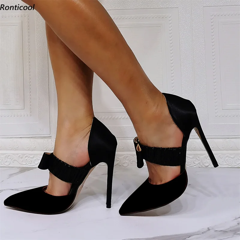 

Ronticool/Новые женские туфли-лодочки ручной работы, атласные туфли на шпильке с красивым узлом, великолепные красные, черные туфли для вечеринок, размер США, большие размеры 5-15