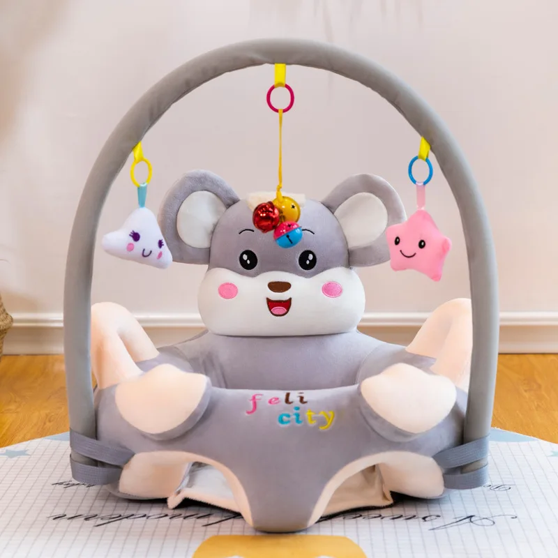 Sofá de Aprendizado para Bebês, Assento de Apoio Anti-queda com Arco de Atividades e Brinquedos de Pelúcia Pendurados, Cadeira de Brincar para Educaçã