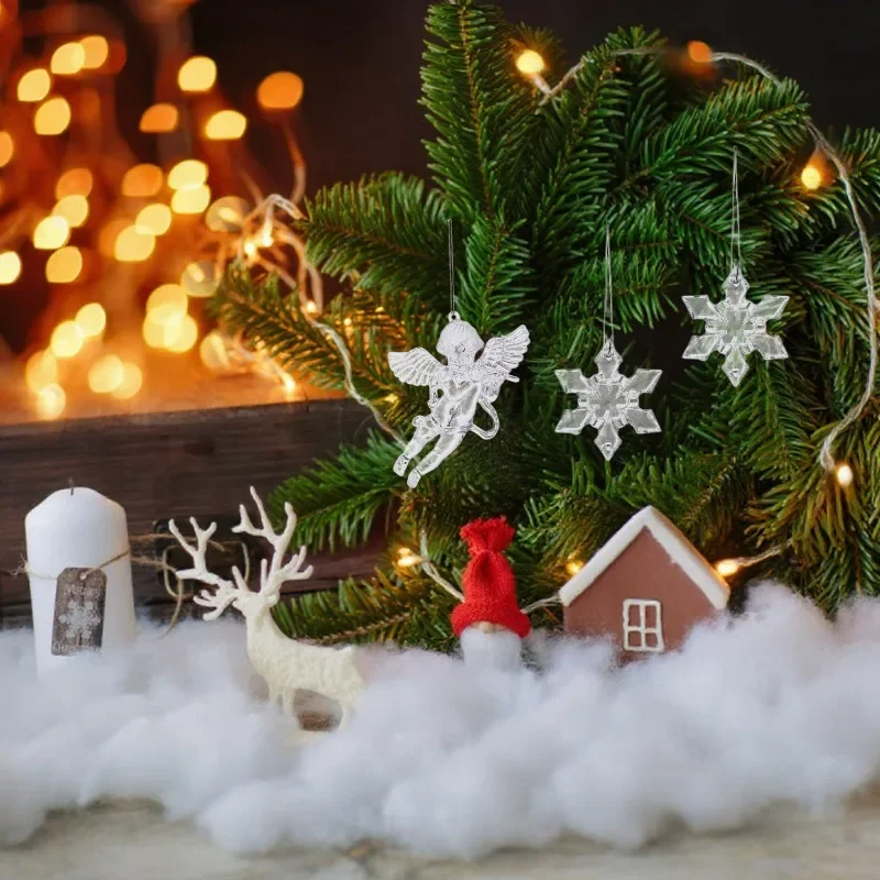 كريستال واضح الاكريليك الملاك الحلي الملاك الشفاف مع أجنحة تعليق شجرة الكريسماس المعلقات DIY بها بنفسك ديكور المنزل الطرف العرض