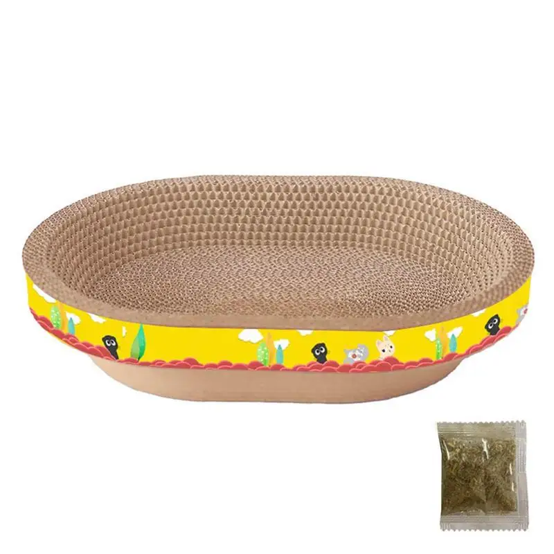 

Oval Cat Scratcher Bed Furniture Protect Grinding Claw Toys Corrugated Cardboard Scratch Board with Catnip Cat Lounge Bed