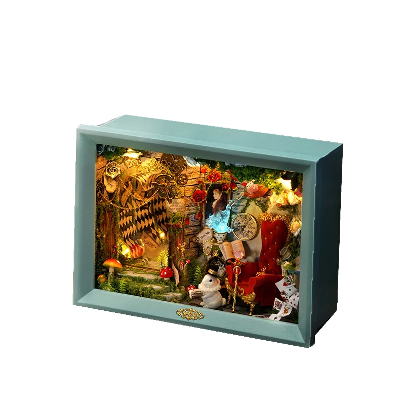 New Fairy Tale Photo Frame Wooden Dollhouse Miniature with Furniture Kit DIY Assemble Model Toy Child Adult Christmas Gift Casa