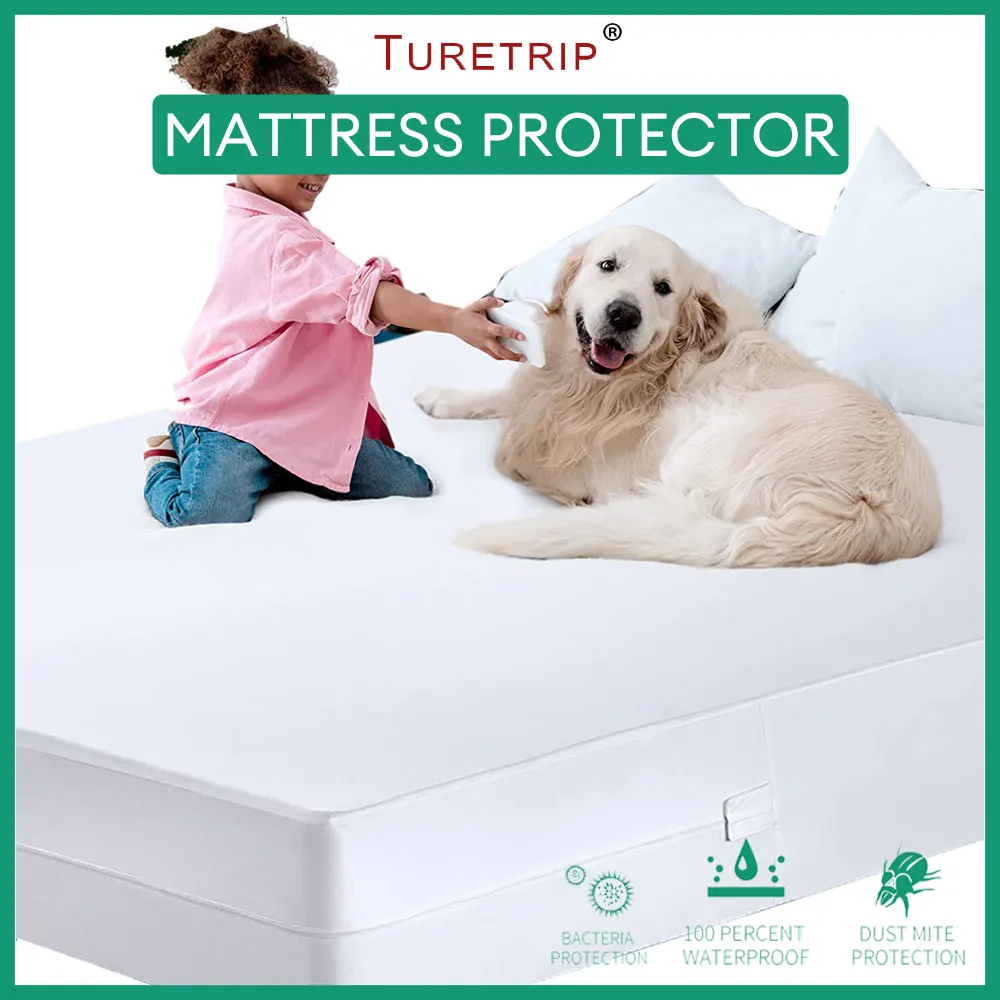 Mattress Protector with Zipper Bedbug Proof Anti Mites Bed Cover 6 sides Waterproof & Washable