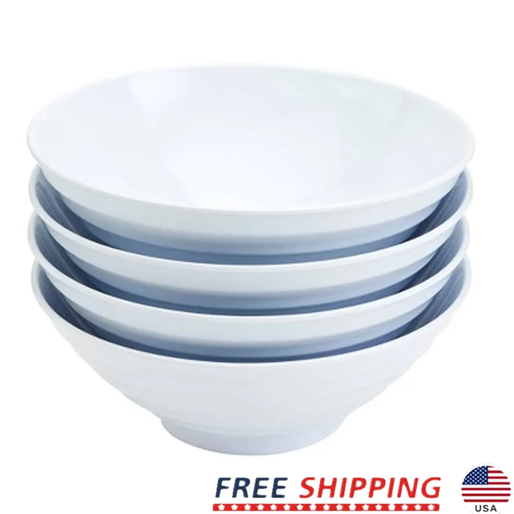 

4pc 8 Inch Shatterproof Melamine Ramen Bowls Set Dishwasher Safe Stackable Elegant Design Asian Cuisine Dining