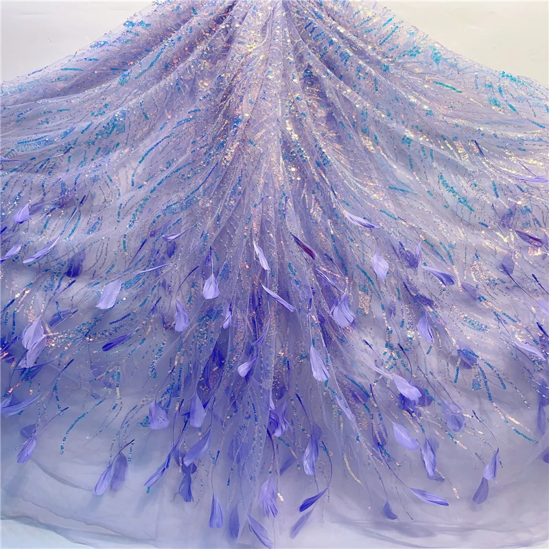 Feather Sequin Fabric with Embroidery | Bead Tube Lace | Wedding Dress Stage Costume Fashion Fabric