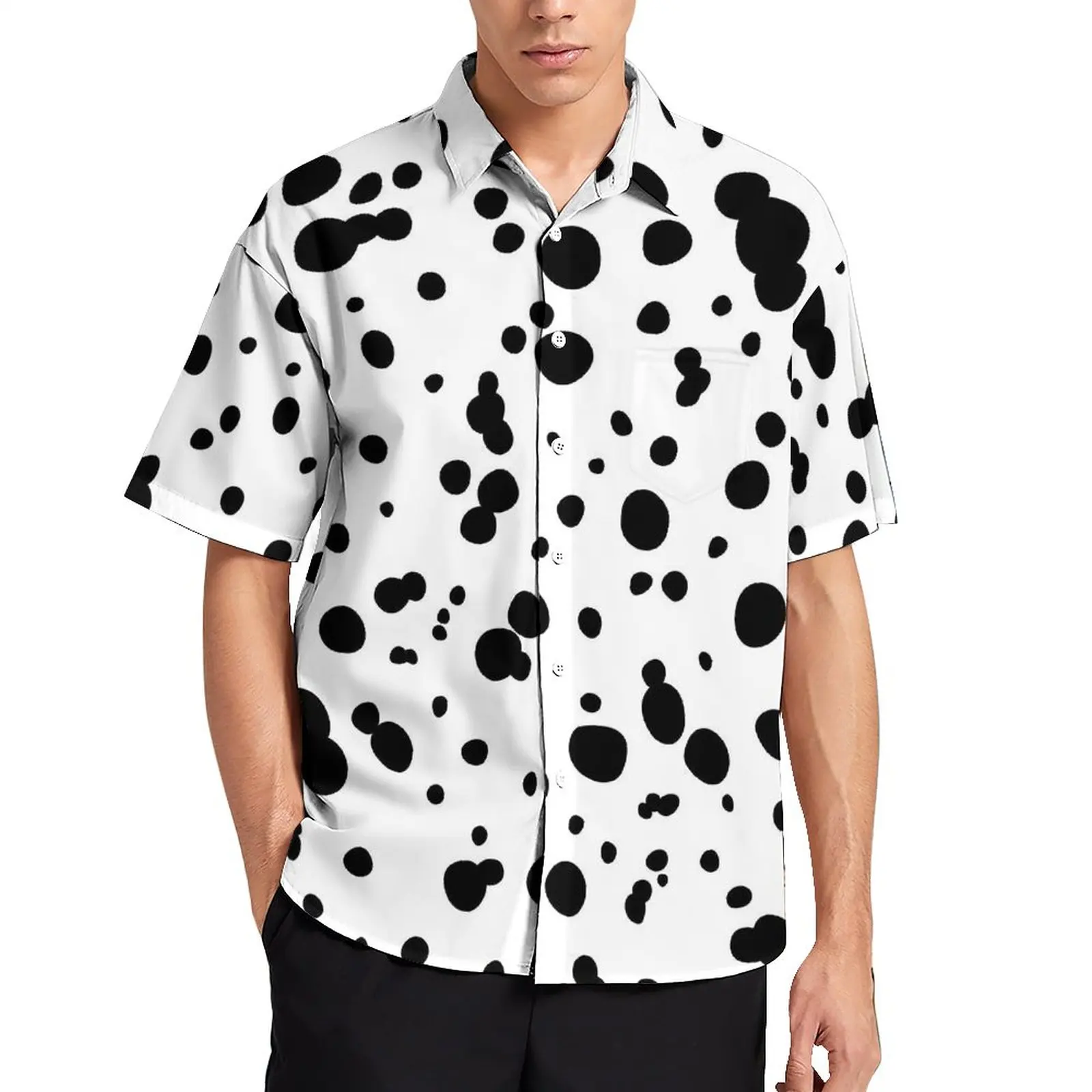

Dalmatian Spots Print Shirt Beach Animal Dots Casual Shirts Blouses Short Sleeve Novelty Oversized