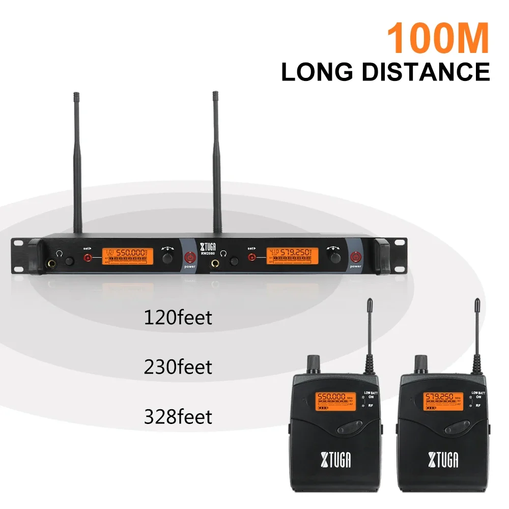XTUGA IEM1200 Sistema intrauditivo profesional inalámbrico 2 Bodypack para rendimiento de banda en el sistema auditivo
