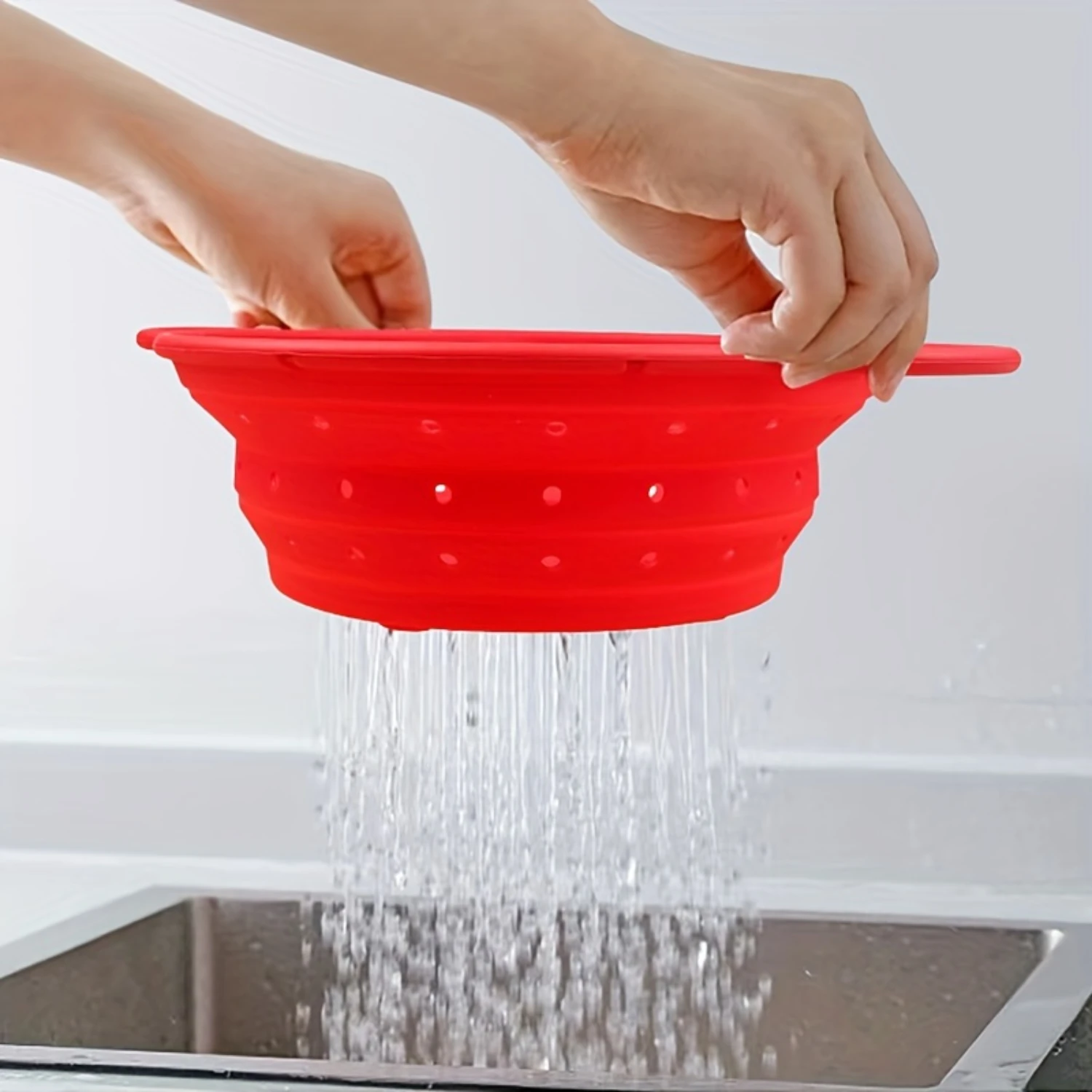 

2pcs, Silicone Colander, Collapsible Colander, Foldable Silicone Colander, Vegetable Washing Basket Strainer, Household Fruit Wa