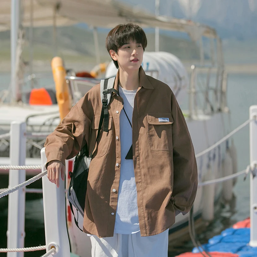 

y Casual Long Sve irt Men's Spring Autumn Trendy Loose Workwear Jaet Simple Sle Youthful ular irt