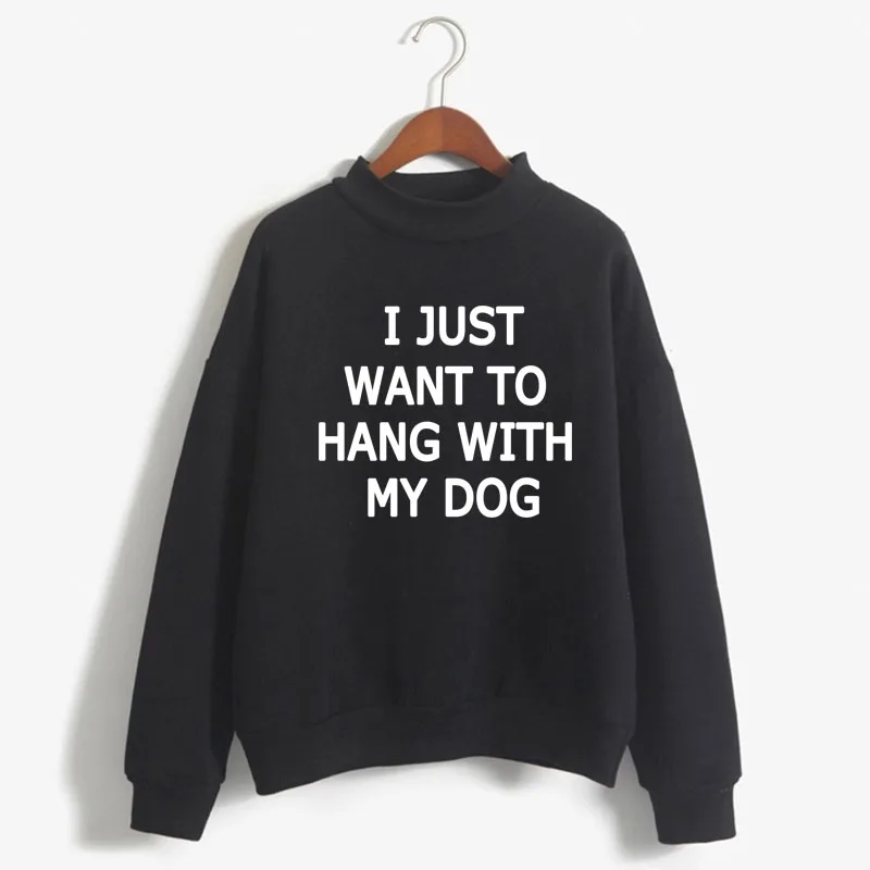 

I just want to hang With My Dog Print Woman Sweatshirt Sweet Korean O-neck Knitted Pullover Autumn Candy Color Women Clothes