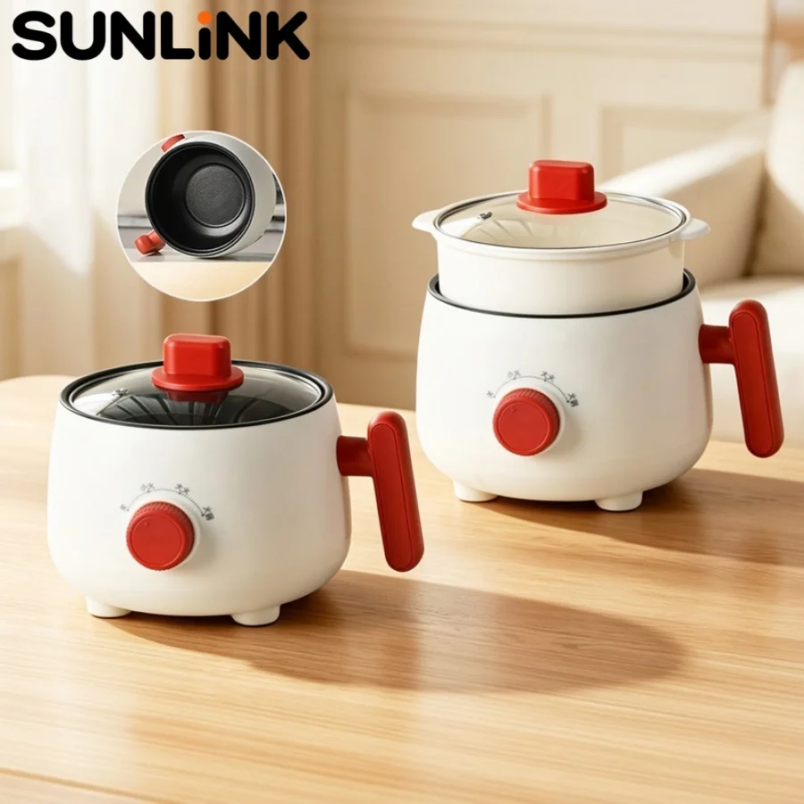 1pc 220V Multi-functional Mini Electric Cooker with Steamer Non-stick Pot Portable for Dorm Home Cooking Fry Steam Boil Hot Pot