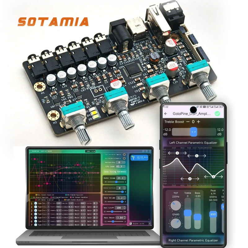 SOTAMIA 7 Channel DSP Amplifier Preamp Tone Board Independent Channel 15-segment EQ Computer Phone Bluetooth Wireless Tuning