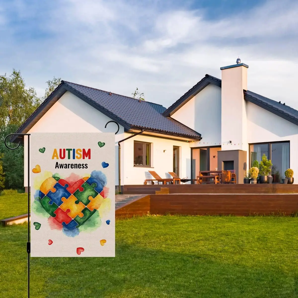 Autism Awareness Garden Flag Puzzle Piece Heart Inspirational Support Vertical Double Sized Yard Outdoor Decoration jjp