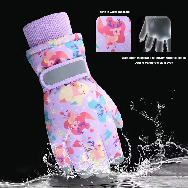 Children Skiing Gloves for Boys Girls Winter Plush Thicken Ski Glove Anti-Slip Waterproof Cycling Mittens Kids Accessories 4-12Y