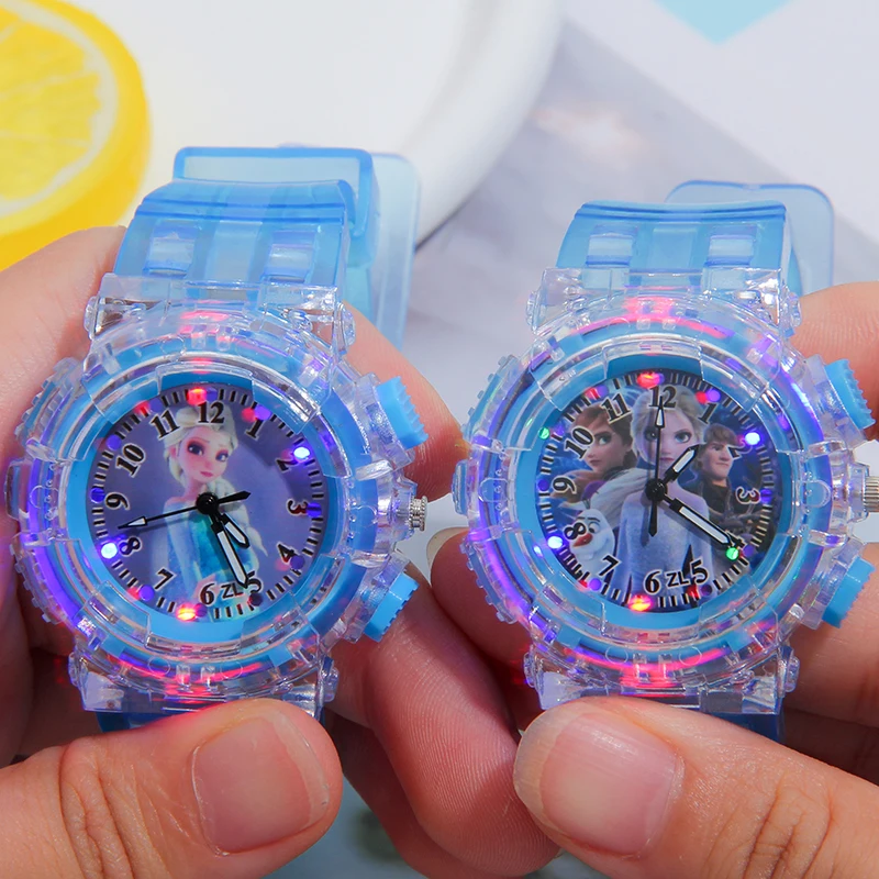 Disney Cartoon Frozen Children Watch with Bracelet Anime Princess Elsa Girls Fashion Night Light Watch Bracelet Kids Toys Gifts