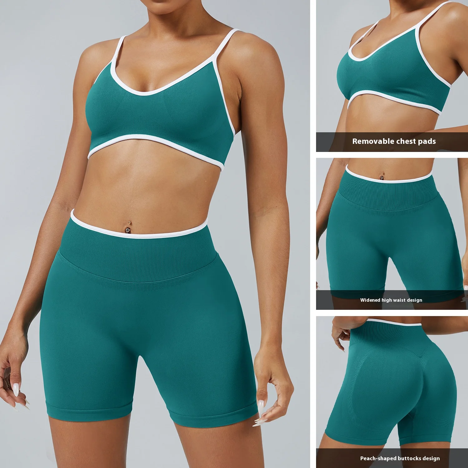 Women's Color Block Yoga Set Sports Bra & High Waisted Shorts Butt Lifting Tummy Control Workout Gym Fitness Running 4-Way Stret