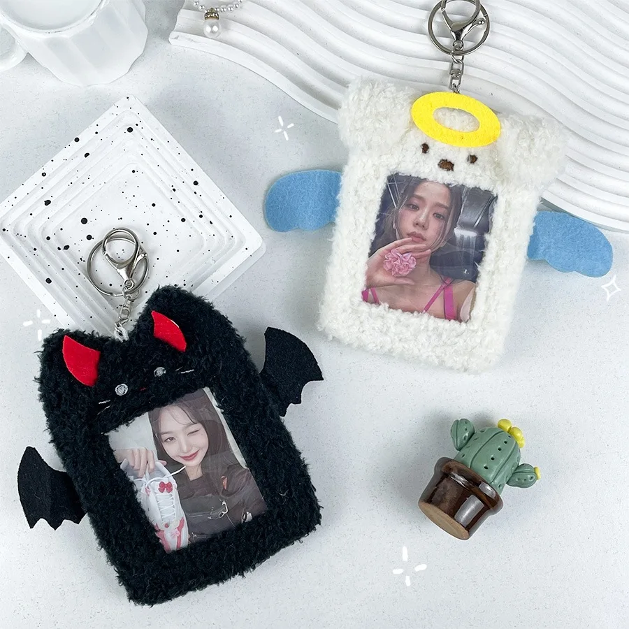 Portafotos de Peluche Ángel y Demonio para Perros y Gatos, Soporte para Tarjetas de Fotos de Ídolos Kpop, Colgante Expositor de Fotos, Estuche para Tarjetas