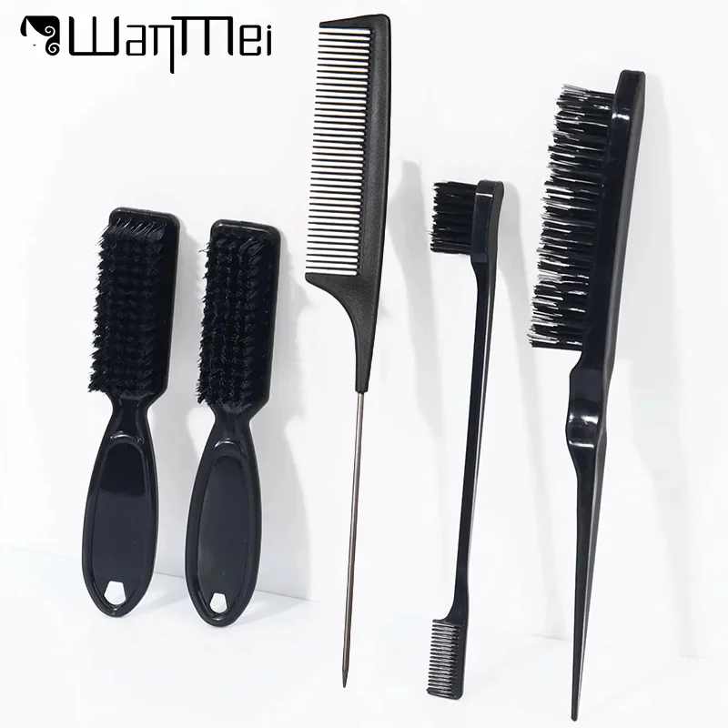

5pcs Hair Combs Kit Hair Teasing Brush with Edge Control Brush Rat Tail Fine Comb Beard Shaving Brush Hair Styling Tools