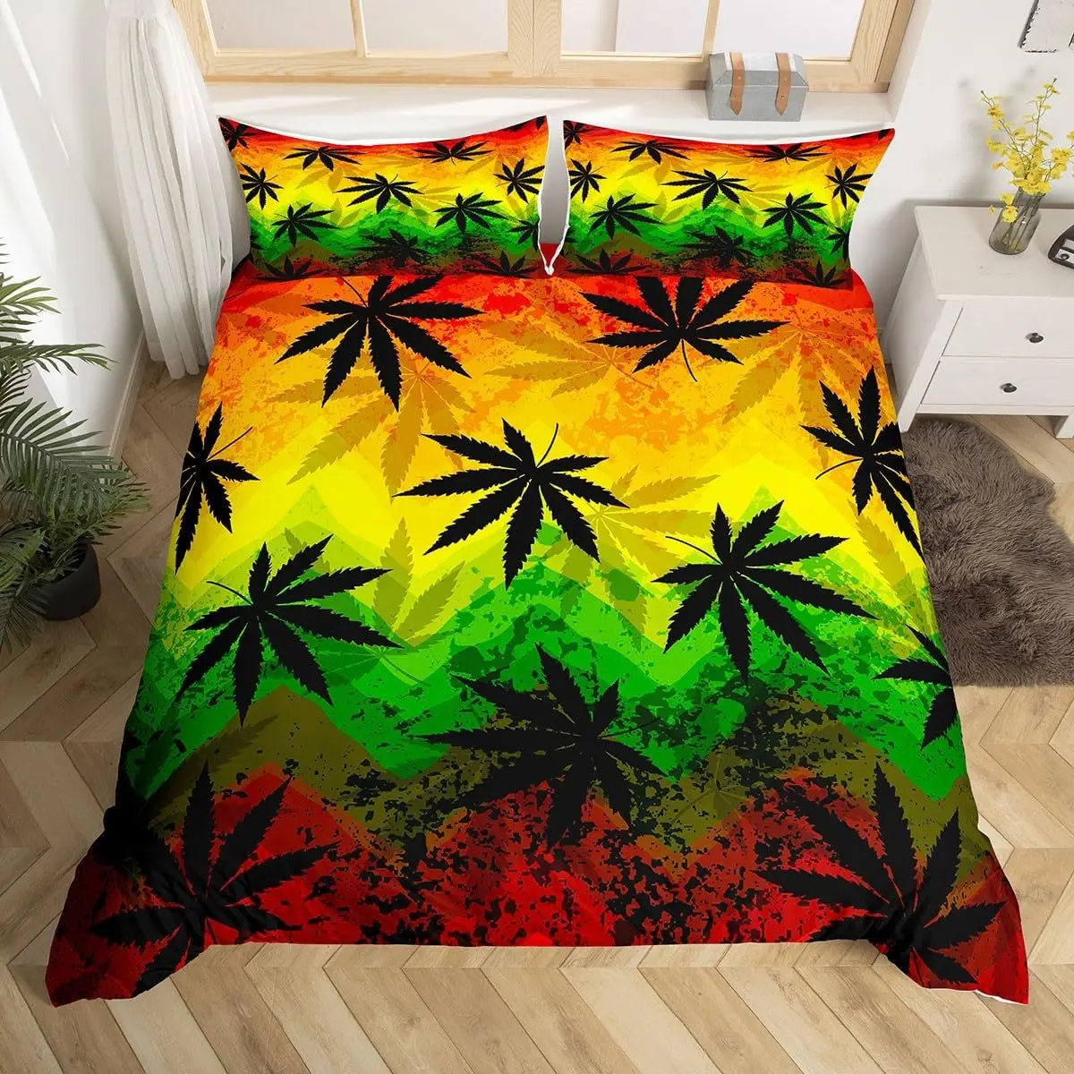 

Psychedelic Cannabis Leaves Duvet Cover Microfiber Marijuana Leaf Bedding Set For Kids Boys Girls Boho Mandala Comforter Cover