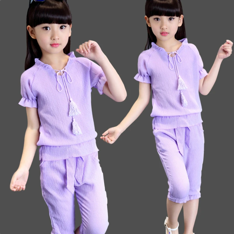 Girls Clothes Set Summer Short Sleeved + Trousers Pants 2 PCS Children Clothing for Girl Teen Kids Girls Clothes 8 10 11 12 Year