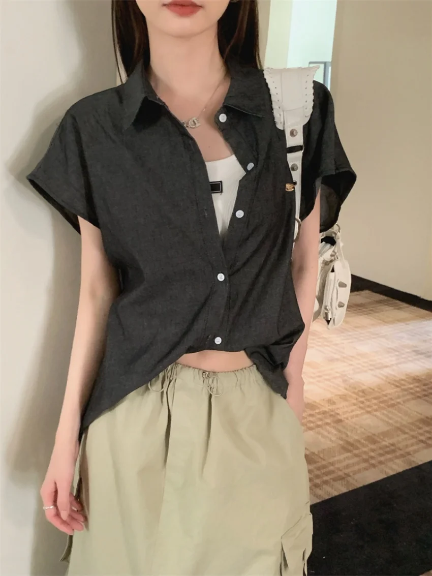 

Элегантные женские рубашки Alien Kitty, однотонные новые тонкие рабочие одежды, лето 2025, Slim Mujer, повседневные минималистичные офисные женские рубашки с короткими рукавами