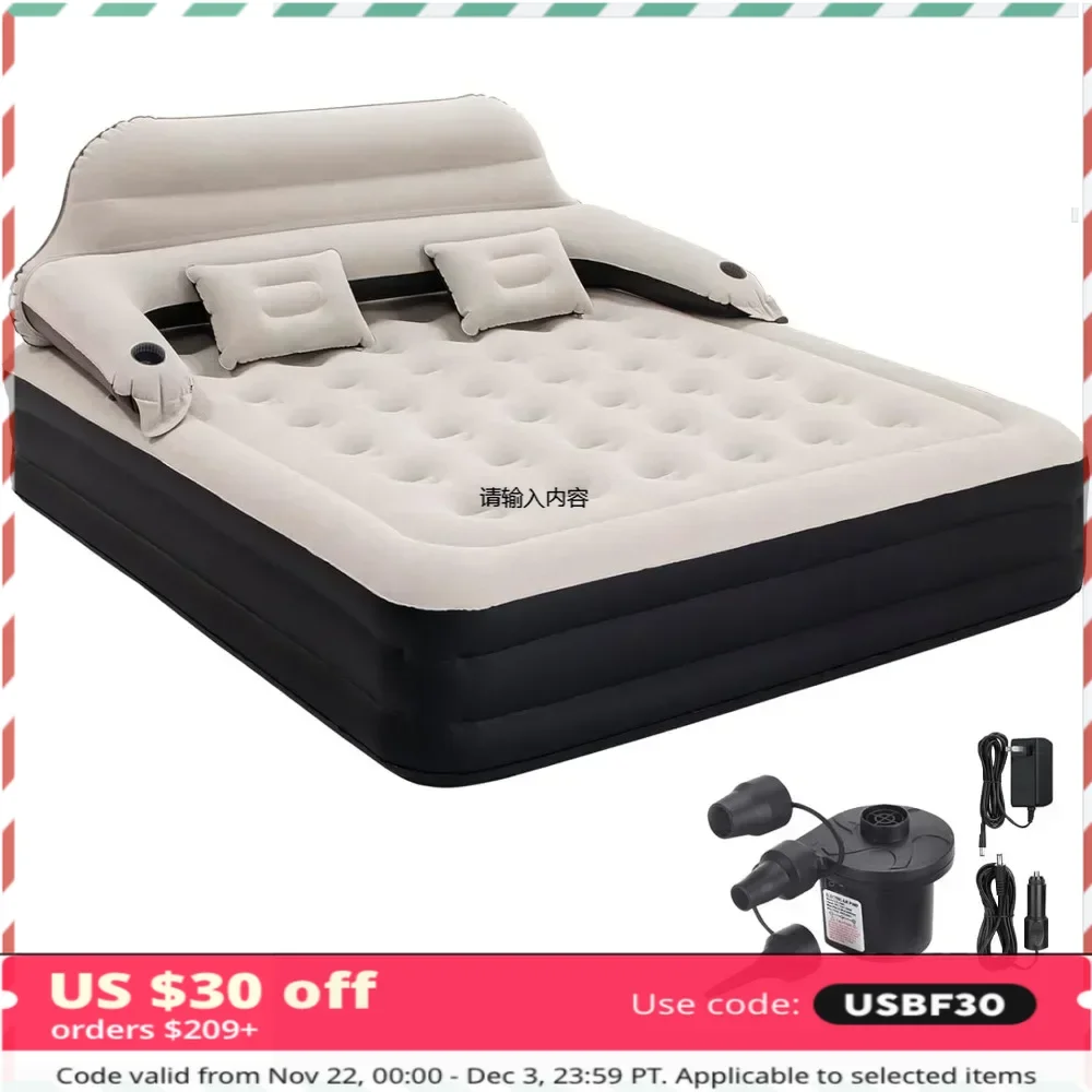 Air Mattress Inflatable Bed with Pump and Headboard,Blow Up Mattress for Bedroom Overnight