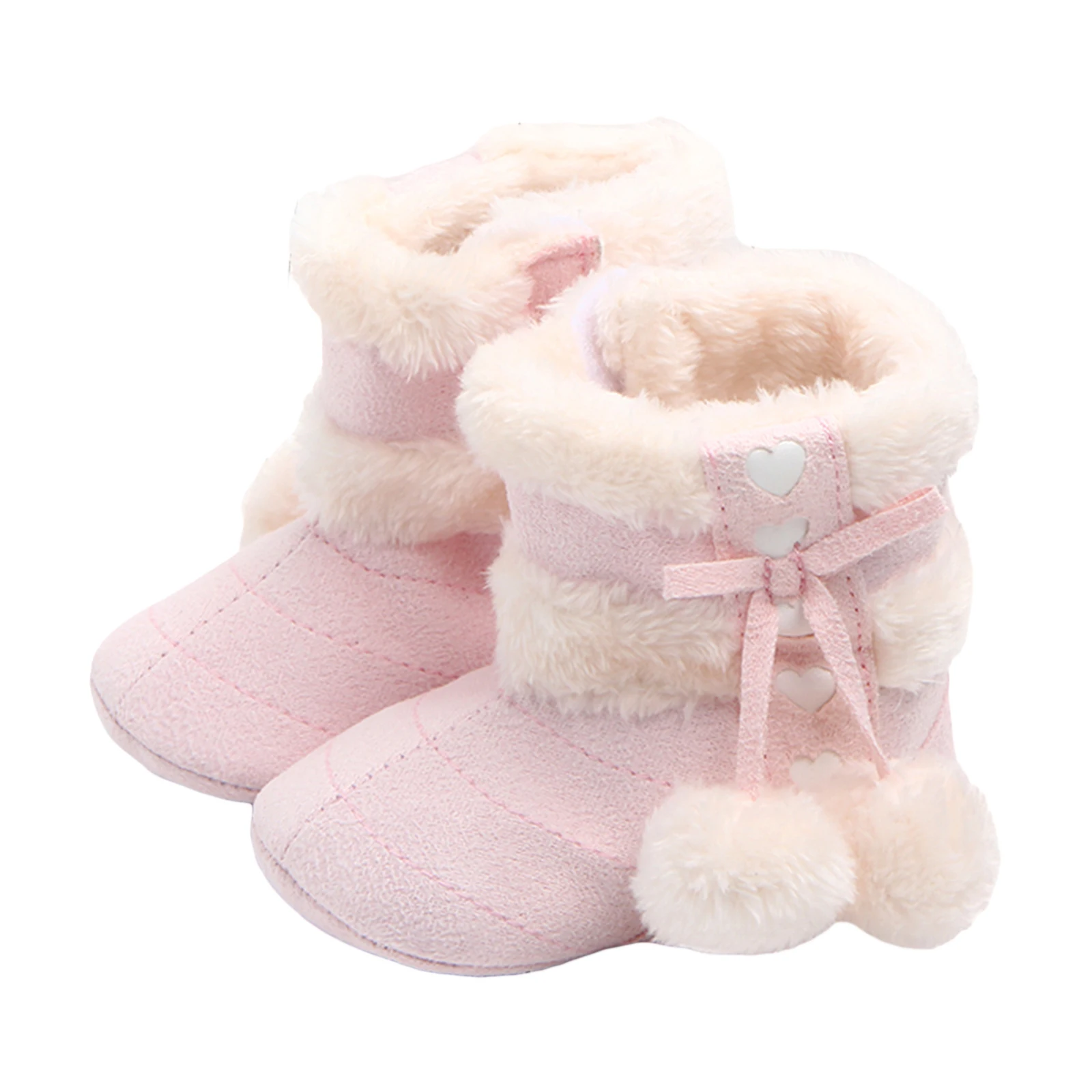 Bottes d'hiver chaudes à pompons pour bébé fille, chaussures de neige pour tout-petits, nœud mignon, peluche, marche, nouveau-né