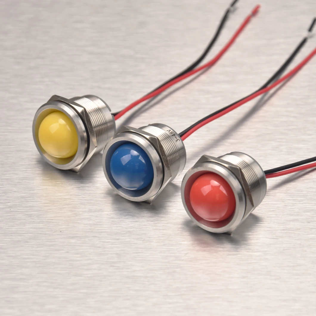 ABILKEEN 25MM Ball Surface LED Metal Indicator Light 3-48V/110V/220V Signal Pilot Lamp with 150MM Wire Cable Indicator Lamp