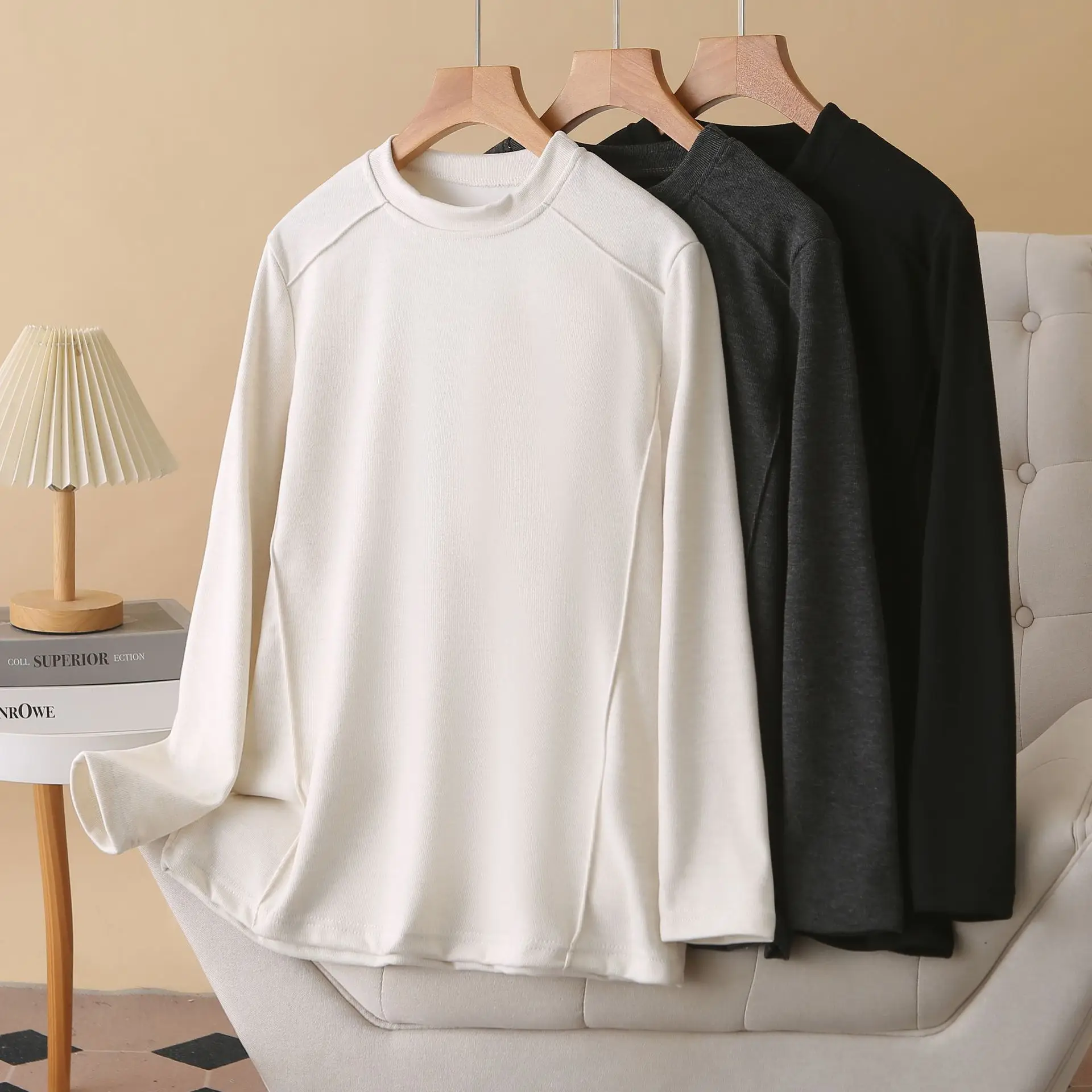 XXXXL moda de talla grande ropa de mujer camiseta básica Color sólido corte tridimensional polar cálido Tops Otoño Invierno 2523