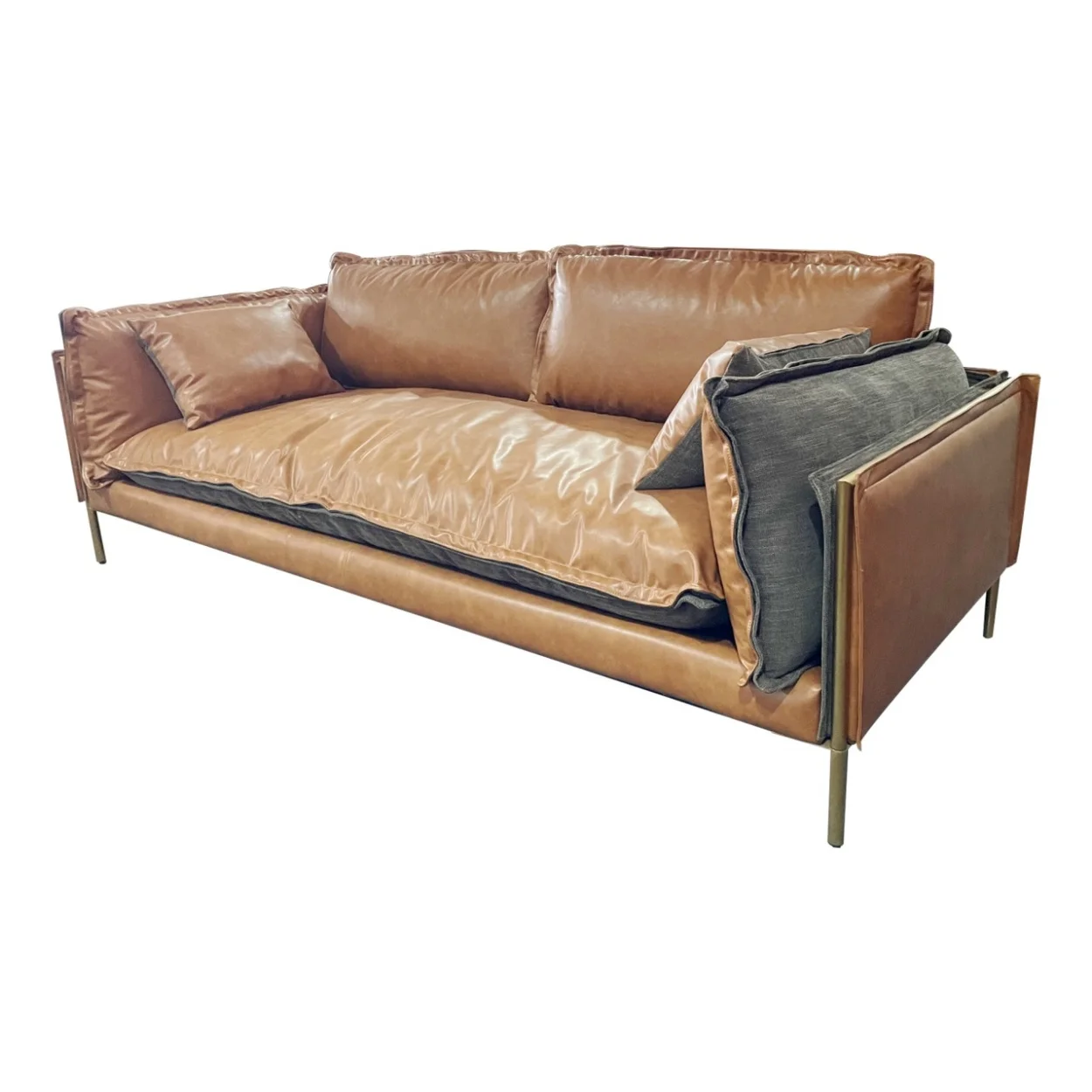 

# High Quality Leather Italy Design Luxury Sofa 3 Seater Metal Base Sofas