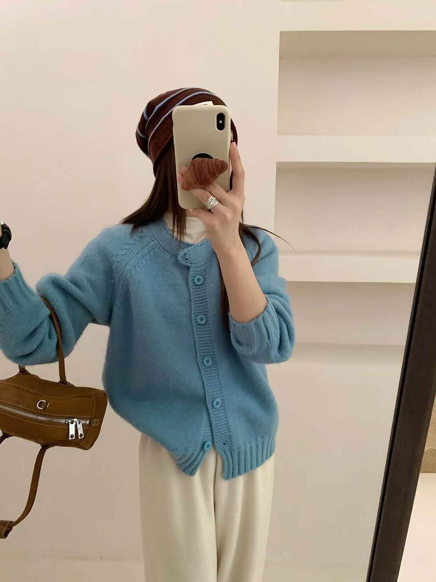 Korean Sle Loose Knitted Cardigan Women's round Ne Single Button Sweater Autumn Winter Casual Versatile Long Sve Warmth