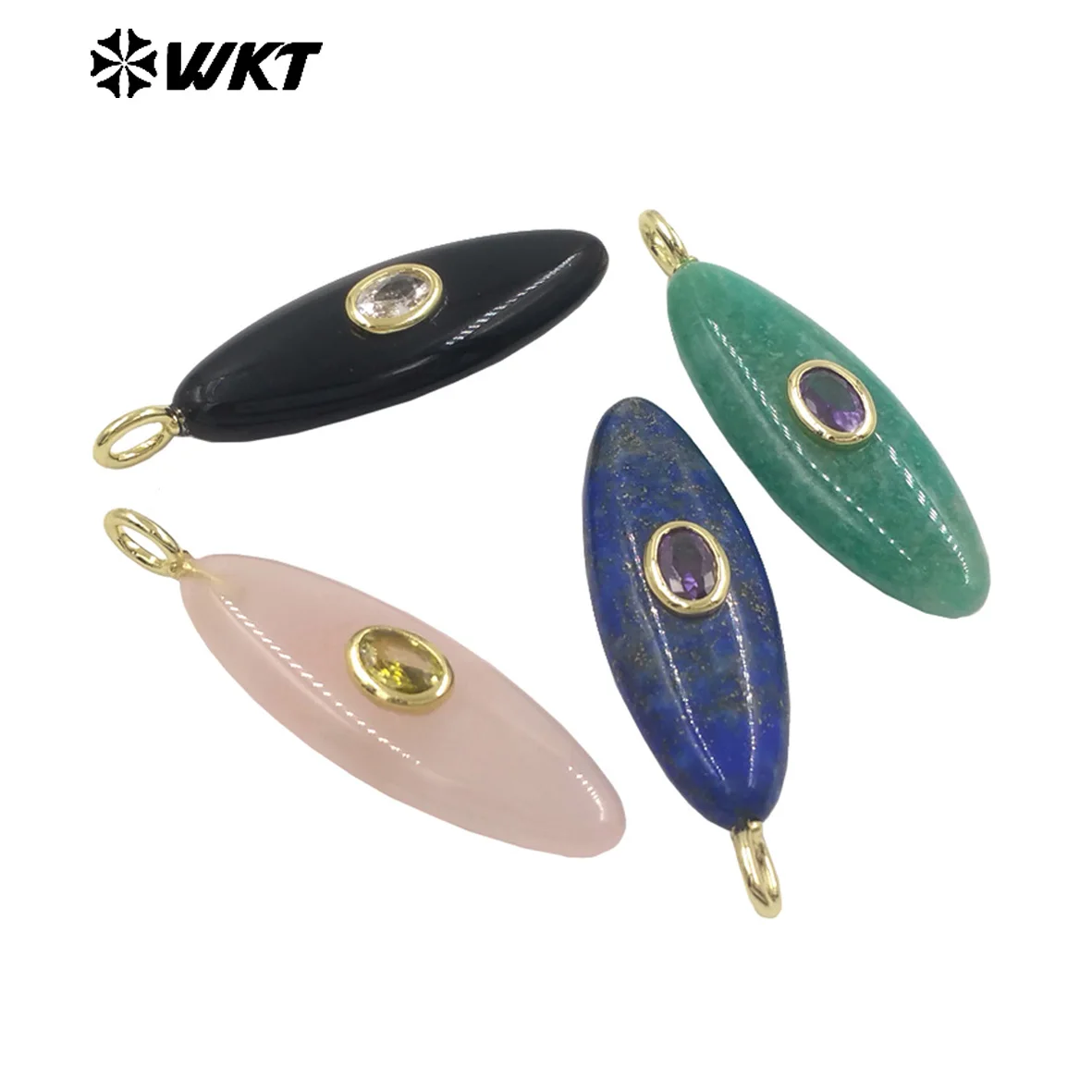

WT-P2053 Exquisite Slender Long Oval Shape Fine Transparent Stone&Zircon Pendant For Semi-Finished Jewelry Accessories