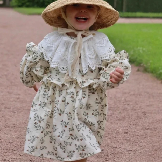 

Юбка, осень 2021, новая детская одежда, корейский стиль, модное хлопковое платье принцессы Майсен с длинными рукавами для девочек, повседневное простое