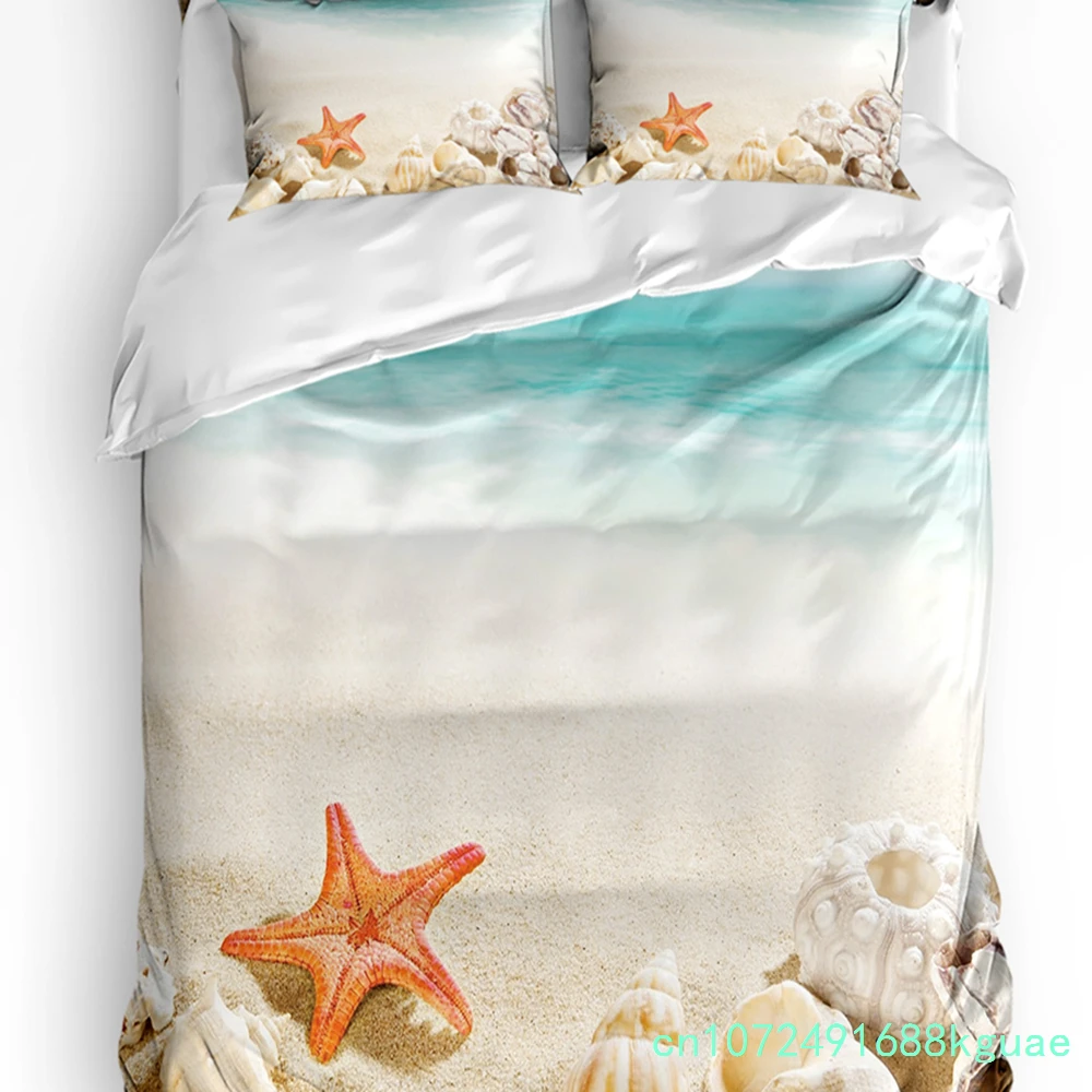 Ocean Beach Starfish Shell Duvet Cover With Pillow Case Custom 3pcs Bedding Set Quilt Cover Double Bed Home Textile