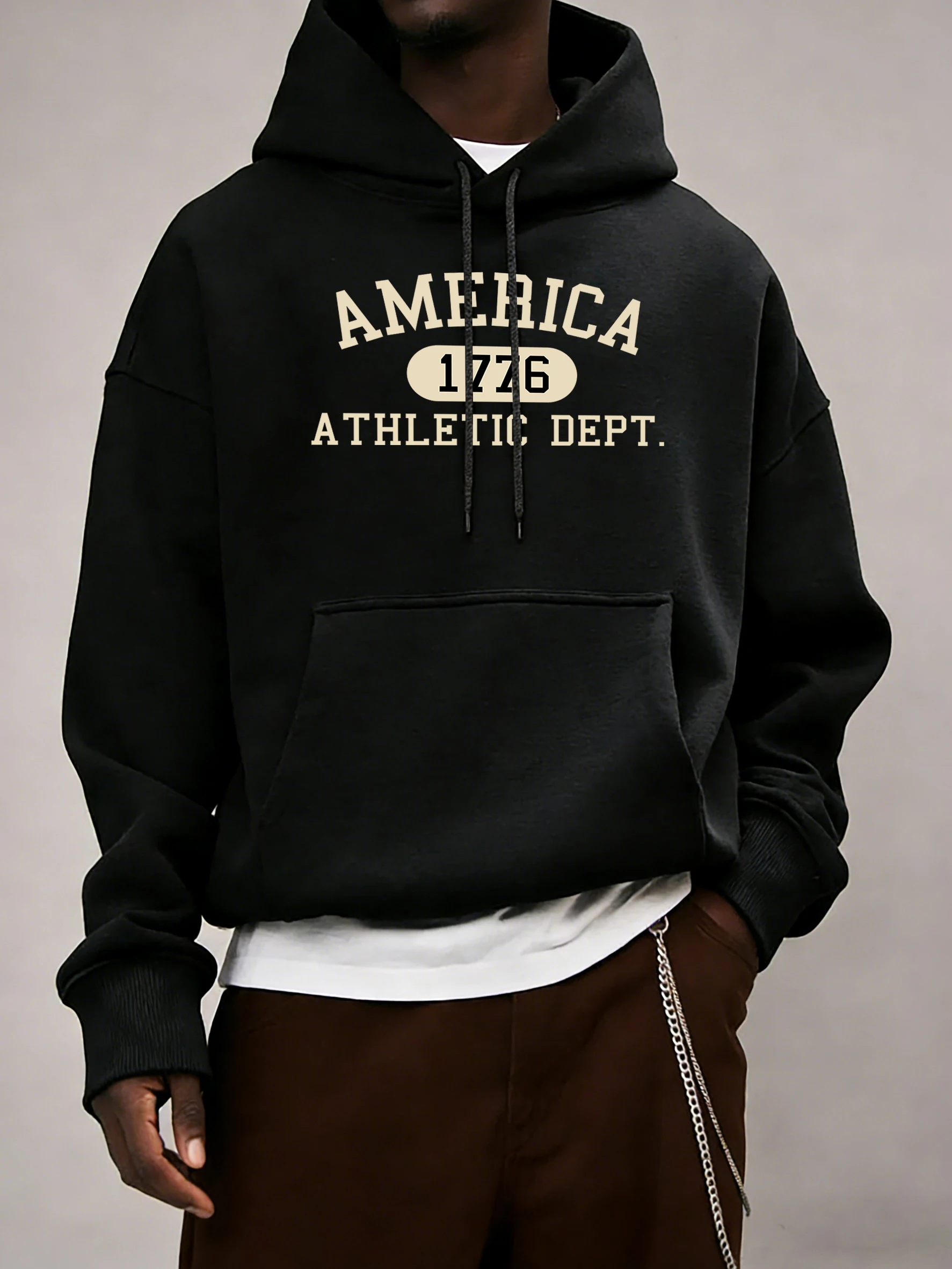 Amerika 1776 Atlete Dept Brief Drucken Hoodies Männer Hip Hop Fleece Sportswear Tasche Bequeme Grundlagen Langarm Herbst Lose Kleidung